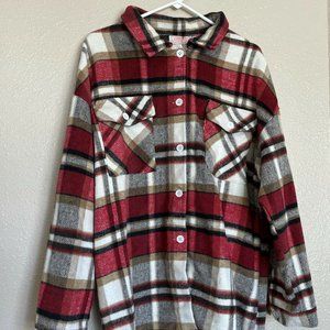 C+D+M Womens Oversized Plaid Button Front Shirt Jacket XL NWT